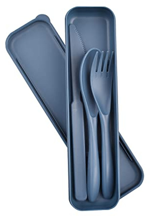 Cuayaes Camping Cutlery Set for 1, Reusable Plastic Cutlery Knife Fork Spoon Set, Portable Travel Cutlery Set with Case for Lunch Box Picnic Work School or Daily Use (Blue)