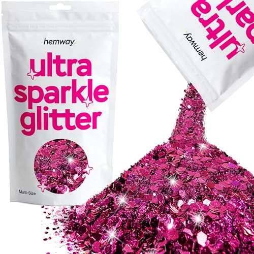 Hemway Ultra Sparkle Glitter Dark Rose Pink 100g Multi Size | Glitter for Arts & Craft, Makeup, Nail Art, Crafting, Card Making, Sparkle Decoration