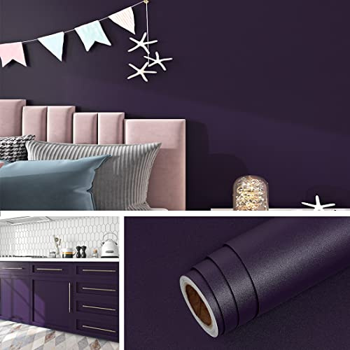 Livelynine 40CMx10M Selbstklebende Tapete Lila für Schlafzimmer Wohnzimmer Flur Wand Klebefolie Möbel Aubergine Uni für Schrank Tischplatte Wandfolie Selbstklebend Abwaschbar Bad Möbelfolie Kinder