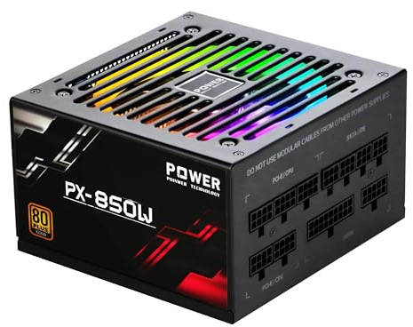 POINWER 850 Watt Power Supply 80 Plus Gold - Silent 12cm RGB Fan, Full Modular, Active PFC, 105°C Capacitor - High-Performance 850W PSU for Gaming & ATX Case Computers, 5 Year Warranty