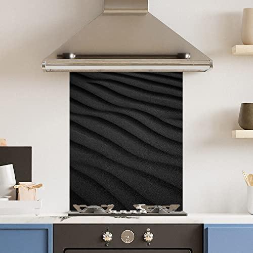 Premium 60 cm x 75cm Black Sand Dune Glass 6mm Kitchen Splashback Heat Resistant Toughened Polished Edges - Back Splash Back Coloured Hob Painted Tempered Splashback