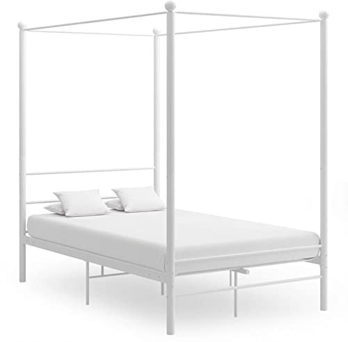 Homgoday Weißes Himmelbett aus Metall, 140 x 200 cm, Bettgestell mit Rahmen, Rahmen, modernes Bett, Bettgestell für Wohnzimmer, Schlafzimmer