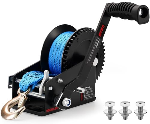 Kolvoii Boat Trailer Winch 3500lbs with 33ft(10M) Polyester Strap, Two Way Ratchet and Two Speed Switchable Hand Crank Winch for Boat Jet Ski Trailer Marine