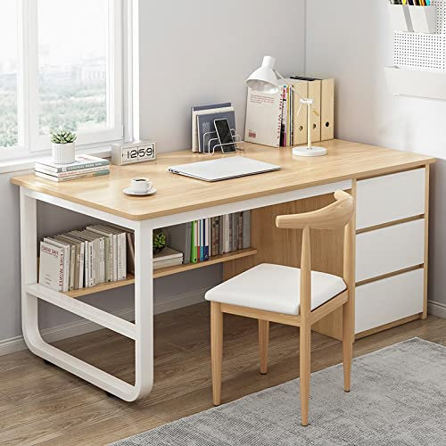 KAZUP Computertisch mit Ablageflächen und 3 Schubladen, moderner, Schlichter Schreibtisch, Schreibtisch für Zuhause, Büro, Arbeitsplatz, Schreibtisch (99 cm, Eiche)