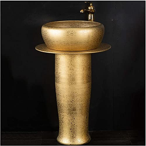 Kunst-Badezimmerwaschbecken mit vollem Sockel, Standwaschbecken, modernes Keramik-Badezimmerwaschbecken, goldenes Standwaschbecken (Gold ohne Spiegel)