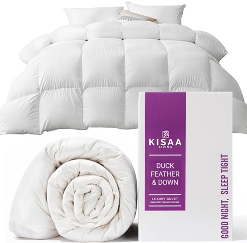 Single Size Duvet - 10.5 Tog Luxurious Duck Feather & Down Quilt All Year Round Premium Quilt/Duvet (100% Cotton Shell Anti-dust mite & Anti-allergen) Box Baffle Construction (Single-10.5 Tog)