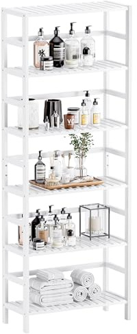 HITNET Estantería de Bambú con 6 Estantes Ajustables, Organizador de Almacenamiento de Cocina Independiente, Expositor de Plantas, Blanco