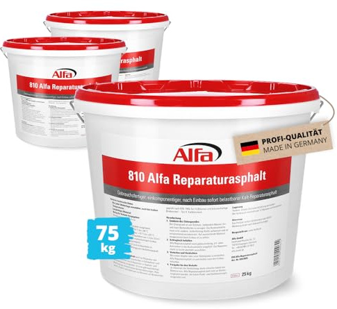 3x Alfa Reparaturasphalt 25 kg Kaltasphalt – Asphalt – Reparatur – Profi | Profi Qualität – Reparaturasphalt Körnung 0–5 mm für Beton und Bitumen, sofort befahrbar und bei jeder Witterung einsetzbar