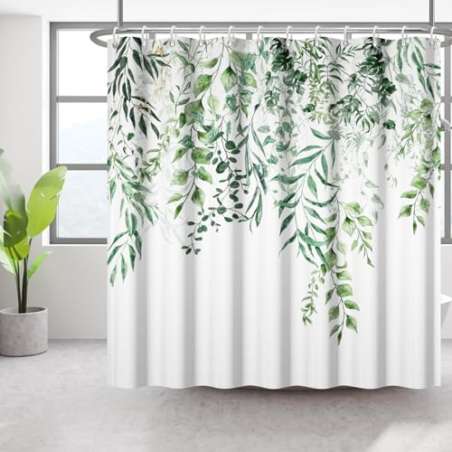 Bovlleetd Rideau de Douche Floral Végétal Vert 153x183cm - Imperméable, Lavable, Décoratif pour Salle de Bains - Motif Feuilles avec 10 Crochets
