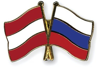 Flaggenfritze Freundschaftspin Österreich - Russland, 22 mm, Flaggen Pin vergoldet aus Hartemaille, Länder Anstecker zum Sammeln und Tragen