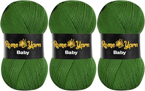 Baby Wolle | 3 × 100g | DK Garn | 100% Antipilling Acryl | Weich & Hautfreundlich | Stricken & Häkeln | Uni Farbe (1391 Grün)