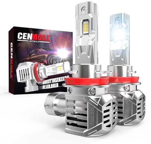CENMOLL Bombilla H11 Led, 120W 24000LM 6000K Blanco Frío 600% Brillo Bombilla Led H11 H9 H8 Canbus Libre de Errores Diseño Inalámbrico Todo en Uno Xenón Halógeno Kit de Conversión de Repuesto, 2 pezzi