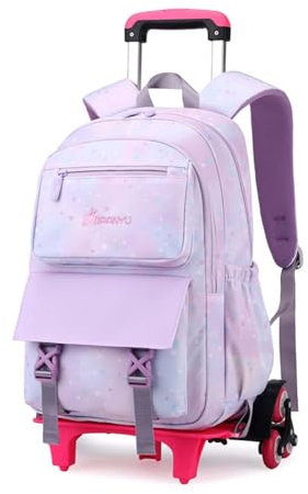 Yumenam Schulranzen mit Rollen,Leichte Trolley Rucksack mit 6 Rädern, Mädchen Teenager Jugendliche Schule Daypacks Kinder Schultasche Groß Schulranzen Wasserdichter Lässige Daypack