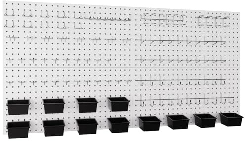 INCLY 158PCS Metal Pegboard Wall Organizer,48x24 Inch | White Peg Boards Panels with Accessories Hooks and Bins Kit,Peg Board Utility Tool Organizer Storage for Garage Workbench