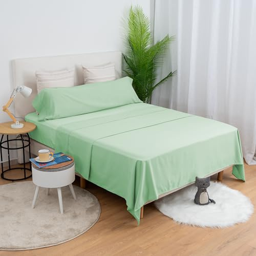 H HANSEL HOME Juego de Sábanas de Microfibra 3 Piezas para Cama 135cm Transpirable - Incluye 1 Encimera, 1 Bajera Ajustable y 1 Funda de Almohada - Verde