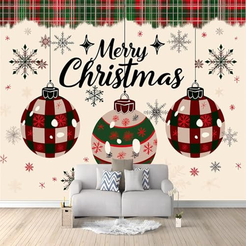 Vlies Fototapete Weihnachtsdekoration Schneeflocken Karo Tapete 250 x 175 cm (B x H), Moderne Vliestapete 3d Effekt Wand Dekoration Laterne Motivtapeten Wandtapete Wohnzimmer Restaurant Kinderzimmer