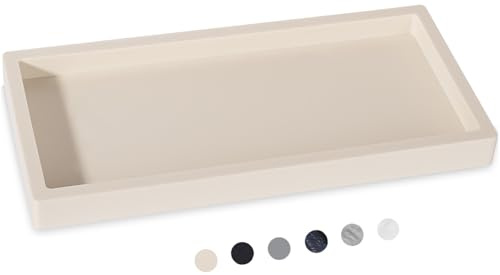 Badezimmer-Tablett, kleines Kosmetiktablett, Silikon, Seifenschale, Schwammhalter, Küchenspüle, Organizer, Badezimmer-Zubehör für Arbeitsplatte, WC, Dusche, groß, Beige