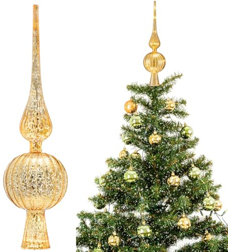 Gejoy 12 Mercury Glass Christmas Tree Topper,Classic,Golden