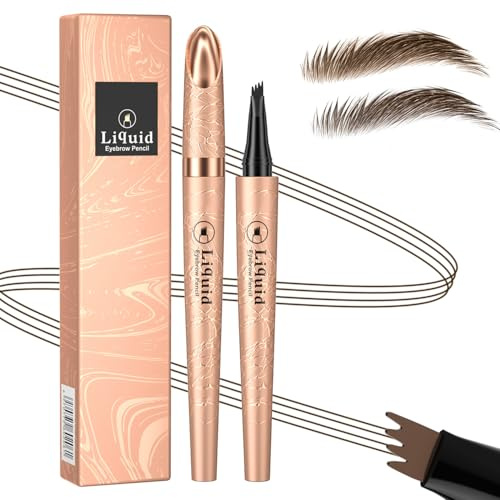 Augenbrauenstift Mit 4-Zinken-Micro-Gabelspitzen - Microblading Eyebrow Pencil Wasserfest Und Wischfest für Perfekt Definierte Augenbrauen (Dunkelbraun)