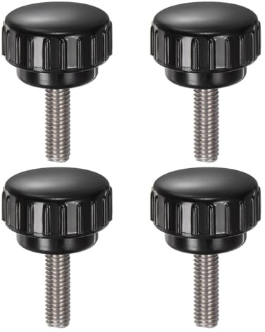 sourcing map 4 Stück gerändelte Klemmknöpfe, M6 x 20 mm, metrisch, 304 Edelstahl, Außengewinde, Rändelschraube, Typ 25 mm, Kunststoff, Rundkopfgewinde, Handschraubenknöpfe, Schwarz