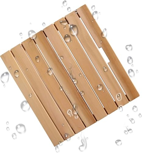 DMBBSAPBSH Caillebotis de Douche, Tapis de Douche en Teck, Coussinets de Pieds Absorbant l'eau for Salle de Douche, pédales de Tapis de Sol en Bois for Salle de Bain(45x45cm)