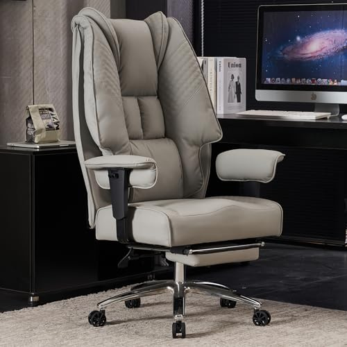 EXCEBET Sedia Ufficio Ergonomica 180kg - Poltrona Direzionale Big & Tall, Sedile a Molle Insacchettate da 14cm (Comfort Divano), Pelle PU con Schienale Alto e Supporto Lombare (Grigio Chiaro)