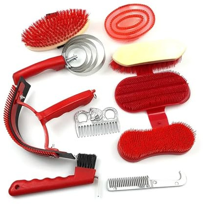 Pferdepflege-Werkzeug-Set, Badezubehör, Pferdehaarkämme, Massagestriegel, Schweißreinigung, Pflege, 10 Stück