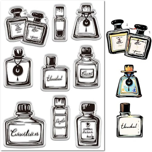 CRASPIRE Tintenflasche Transparente Stempel Flaschenstempel Aus Silikon Transparent Wiederverwendbar Vintage Stift Tintenfass Dekorative Papierstempelsiegel Für Scrapbooking Alben Fotos Handgefertigte