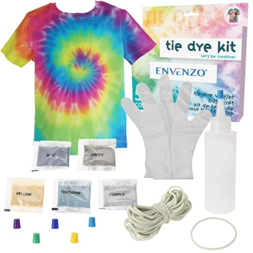 Envenzo Tie Dye Full Kit for Kids & Adults Set of 5 Textile Colors Fabric Paint Gloves Non Toxic Dye Art Set Easy DIY Fabric DIY for Children and Adults 55 PCS