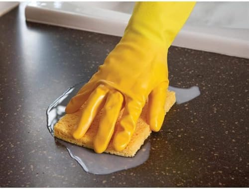 Household Gloves Yellow Heavy Duty Kitchen Rubber Gloves Non-Slip Grip, Durable Waterproof Design for Bathroom & Dishwashing, Multipurpose Comfortable to Use 1 Pair Small Medium Large Size (Large)