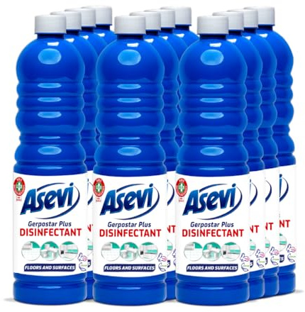 Asevi Disinfectant Cleaning Liquid – Floor and Surface Cleaner – Strong Formula for Floors, Tiles, Surfaces and Household Protection – Multipack 12 x 1L Bottles