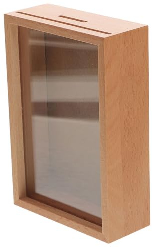 Kisangel Holz Spardose mit Bilderrahmen Multifunktionale Spardose und Münzaufbewahrungsbox mit Sichtfenster für Zuhause und Restaurant