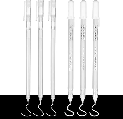 Nurila 6 Stück Gelstifte Weiß, Weißer Gelstift 0,6 mm & 0, 8mm, Gelstift Weiß für Highlights, Gelschreiber für Schwarzes Papier, Skizzieren, Zeichnen, Führen Sie ein Tagebuch, Schreibpraxis