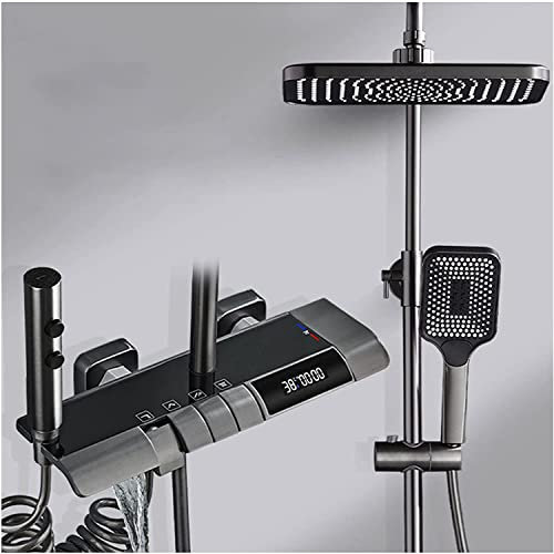 Thermostatic Shower System with LED Digital Temperature Display, Rain Shower Head, Handheld Spray, Dual Shower Head, Tub Spout, and Bidet Sprayer