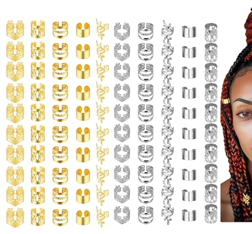 100 Stück Haarschmuck Gold Silber für Zöpfe, Dreadlocks Schmuck, Haarringe, Haarperlen, Haarspiralen - Festival Haarschmuck Haar Accessoire für Männer, Frauen, Mädchen und Jungen