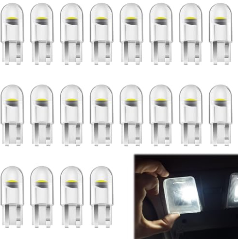 Quvxzy 20 Pièces Ampoules LED W5W T10 pour Voiture, Ampoule W5W LED 12V 6500K 120LM COB, Veilleuse Voiture, Éclairage Intérieur de Voiture, pour Lampe Remplacement de Position, Plaque, Dôme Côté