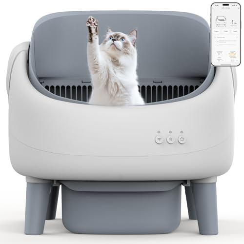 Selbstreinigende Katzentoilette mit offenem Deckel, Katzenklo Selbstreinigend mit APP-Steuerung, Dual Sicherheitssensoren, Intelligenter Einklemmenschutz, Inklusive Müllbeutel, für Mehrere Katzen
