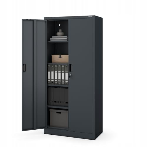 Jan Nowak Spind Metallschrank Compact abschließbar 4 Fachböden 175x40 cm | Schmaler Mehrzweckschrank mit Tür, Schloss, 4 höhenverstellbaren Einlegeböden, Stahlkorpus, kompatibel mit Compact Aufsatz