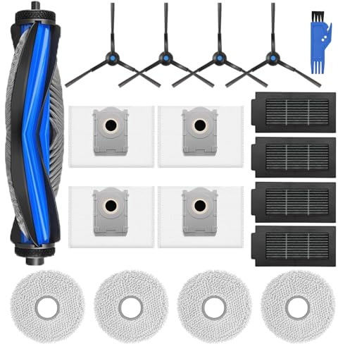 Pezzi di Ricambio per Aspirapolvere Ecovacs Deebot T50 Pro Omni/T50 Pro/T50 Omni 1 Spazzola Principale 4 Sacchetti per la Polvere 4 Filtri 4 Spazzole Laterali 4 Tamponi e 1 Strumento