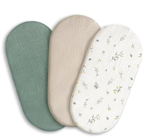 Neuytiky Juego de 3 Sábana Bajera Ajustable 83 x 43 cm,100% Algodón Muselina Sábanas Bajeras,Sábana Bajera Ajustable para Cuna de Bebé,Protector de Colchón para Parque