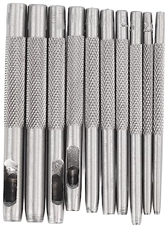 Generic Ensemble de Poinçons Ronds, Ensemble de Poinçons Creux en Acier pour Cuir, 10 Pièces pour Ceinture