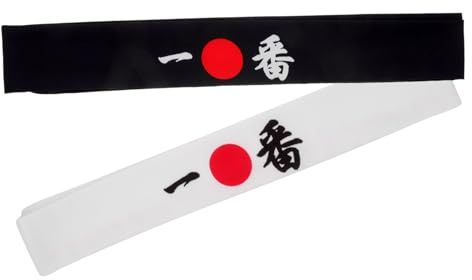 Hemobllo Fasce Per Chioma Da Uomo in Cotone Stile Giapponese 2 Pezzi Per Allenamento Karate e Cucina Festa Cosplay Samurai