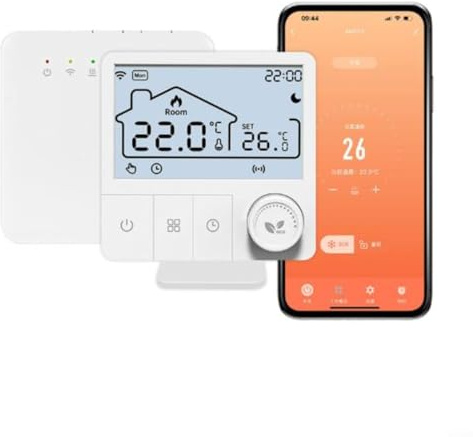 Programmable Smart Wireless Thermostat for Tuya App Remote and Voice Control, for Electric Floor Heating, Gas Boiler, Hot Water Systems, Accurate 0.5°C Temp, Child Lock(Wall-mounted boiler)