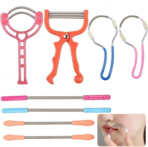 MINGBOLIN 8 PCS Facial Hair Remover,Face Epilator Women Facial Epilator for Women Upper Lip Hair Remover Facial Hair Remover for Women Spring Facial Hair Remover Manual Ladies Facial Fluff Remover
