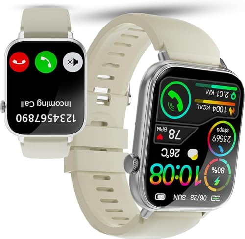 Smartwatch Herren Damen, 1,85 HD Touchscreen Smart Watch mit Telefonfunktion, 100+ Sportmodi Sportuhr mit Schrittzähler/Schlafmonitor/Herzfrequenzmonitor, IP68 Wasserdicht Fitnessuhr, Cremeweiß
