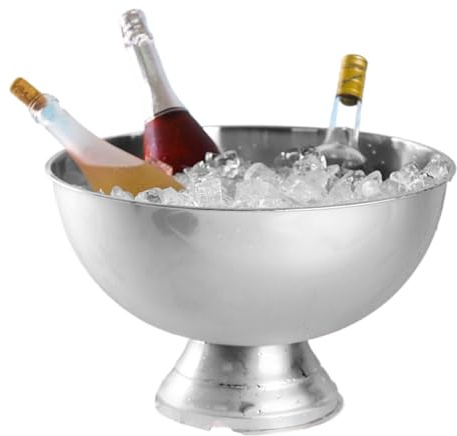 Genérico Cubo de Hielo Acero Inoxidable 13,5 l, Enfriador Vino y Cerveza, Cubo Almacenamiento, Cuenco champán, Base Pedestal for Karaoke, Bar Fiesta