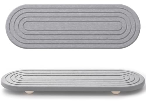 Diatomite Stone Sink Tray, 2-Pack, Fast Drying with Leak-Proof Groove & Non-Slip Silicone Feet, for Kitchen Sink Bathroom Countertop, Soap Sponge Toothbrush Holder, Keep Dry (8.3x4 Inch) (Grey)