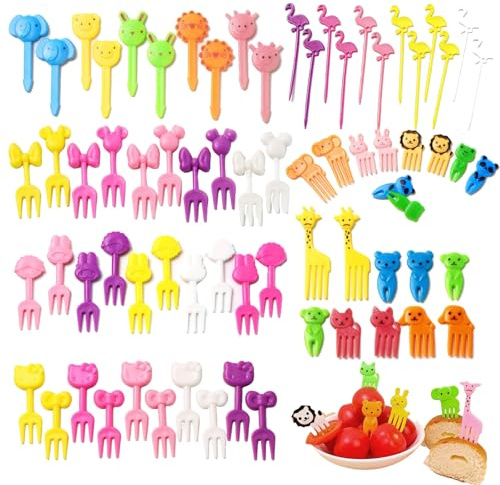 Tenedores miniatura animales para frutas 70 unidades, pinchos dulces reutilizables de plástico para postres, fiestas de adultos, colores surtidos, NO DESECHABLES
