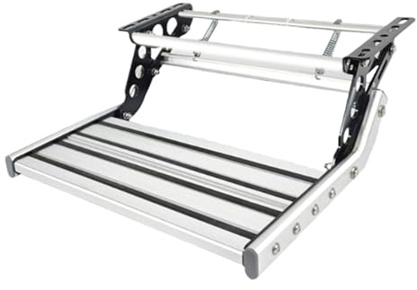Marche Pied Caravane LED 12v Aluminium Escamotable 150kg/330lbs, Marche Pied Camping Car Pliable Antidérapant Manuel Et électrique Pour Entrée Sécurisée Véhicule De Loisirs(Single,Manual with light)