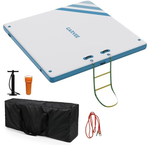Vielseitige Aufblasbare Schwimmplattform, Rutschfestes Floating Dock für See, Pool & Strand, Robuste Wasserinsel mit Tragetasche, Seilleiter & Pumpe, für Mehrere Personen, 3x1,8m